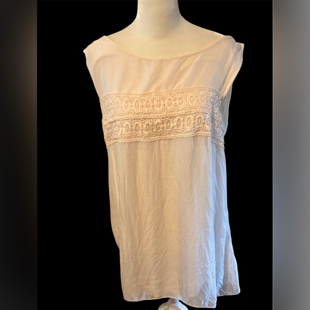 Silk Top Sleeveless Sz M Giulia Made in Italy Lace Trim Blush Pink